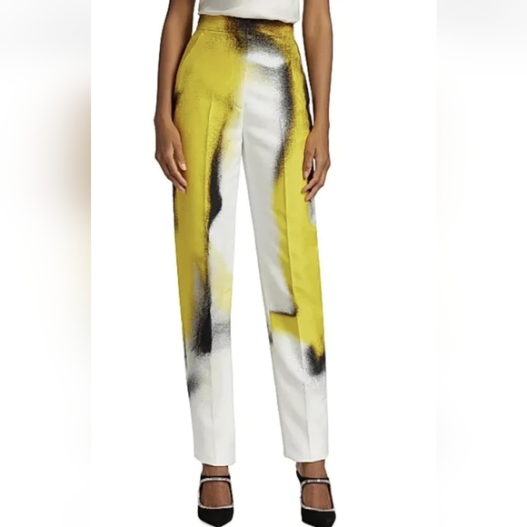 Alexander McQueen Pants - BNWT !! Alexander McQueen Mushroom Spores Yellow B & W Spray Paint Pant sz IT 40